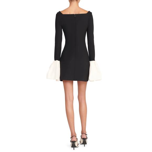 Staud Hawthorne Black & Ivory Ponte Cocktail Mini Dress bell sleeve size XS - Picture 4 of 15